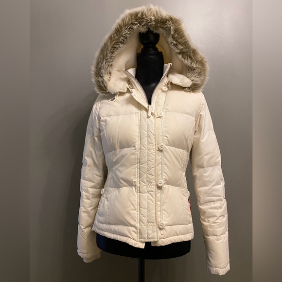 Triple Five Soul White Fur Hoodie Waterproof Puff Bomber Coat Parka Jacket XS - Picture 1 of 7